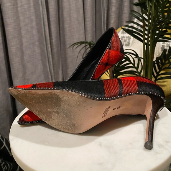 EXCELLENT barely worn Coach Tamara plaid calf hair beaded heels - Picture 2 of 8